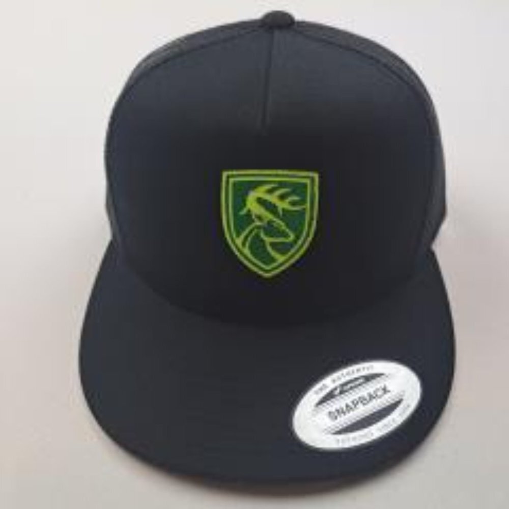 Buck Deer Flat Bill Offset Embroidered Cap Hat Trucker Mesh Snapback Black